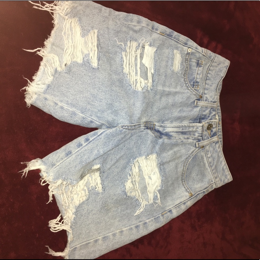 Long blue jean shorts